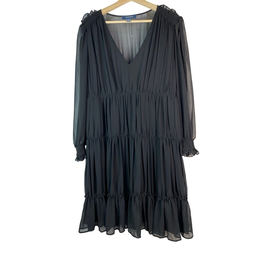 Modcloth Women's M‎ Sheer Black Tiered Chiffon Trapeze Swing Dress *